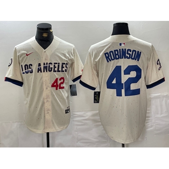 Men's Los Angeles Dodgers #42 Jackie Robinson Number Cream 2024 City Connect Limited Stitched Jersey
