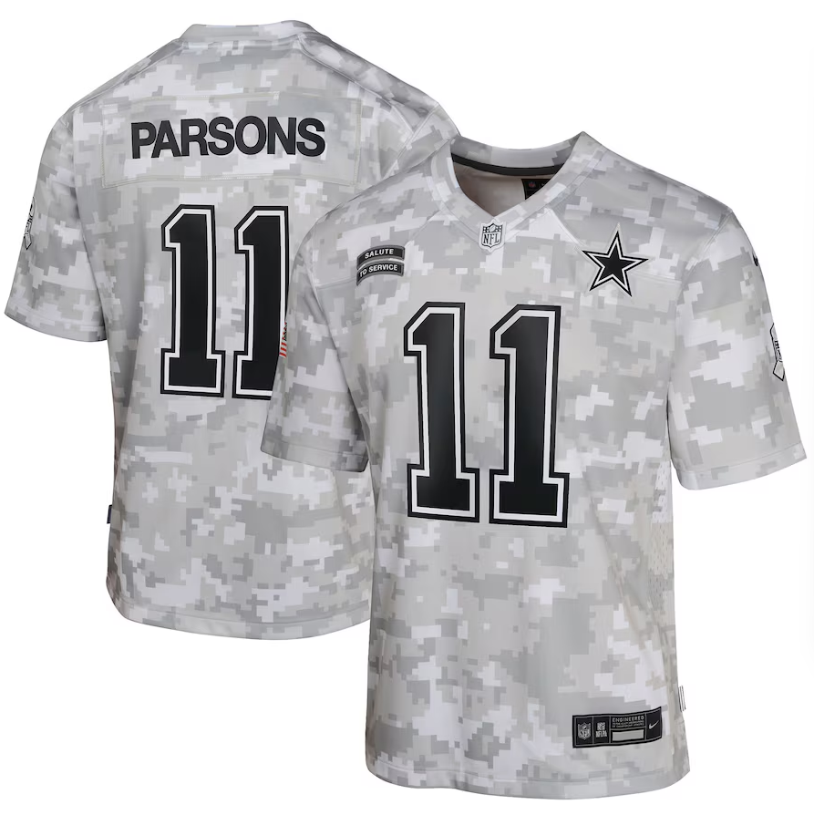 Youth Dallas Cowboys Micah Parsons Nike Arctic Camo 2024 Salute to Service Game Jersey