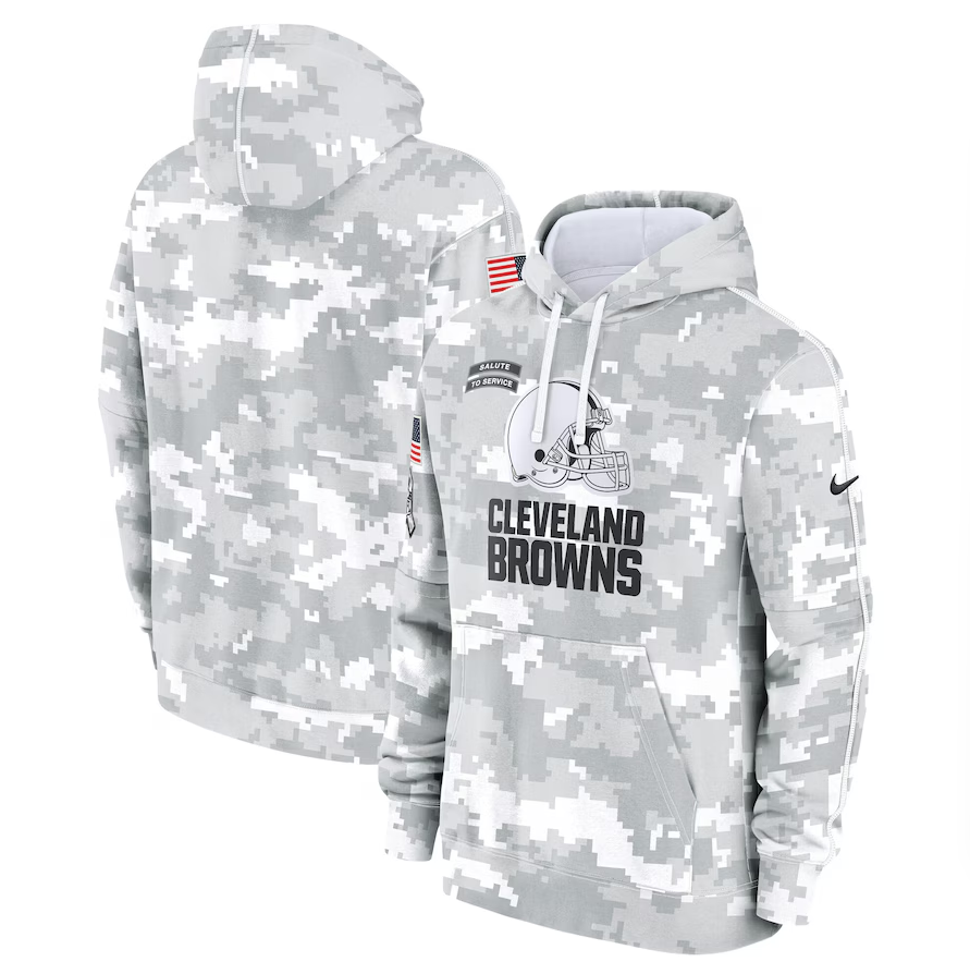 Men's Cleveland Browns Nike Arctic Camo 2024 Salute to Service Club Fleece Pullover Hoodie
