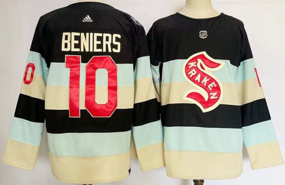 Men's adidas Seattle Kraken Matty Beniers #10 Navy Retro edition Jersey