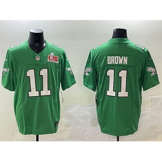 Men's Philadelphia Eagles #11 A.J. Brown Green 2025 Super Bowl LIX F.U.S.E. Throwback Vapor Untouchable Limited Stitched Football Jersey