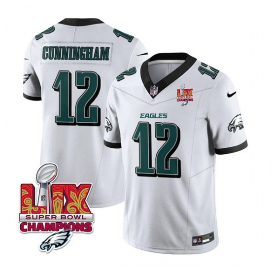 Men's Philadelphia Eagles #12 Randall Cunningham White 2025 Eagles Logo Super Bowl LIX New F.U.S.E. Vapor Limited Football Stitched Jersey