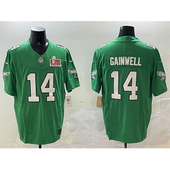 Men's Philadelphia Eagles #14 Kenneth Gainwell Green 2025 Super Bowl LIX F.U.S.E. Throwback Vapor Untouchable Limited Stitched Football Jersey
