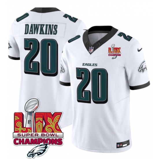 Men's Philadelphia Eagles #20 Brian Dawkins White 2025 Eagles Logo Super Bowl LIX New F.U.S.E. Vapor Untouchable Limited Football Stitched Jersey