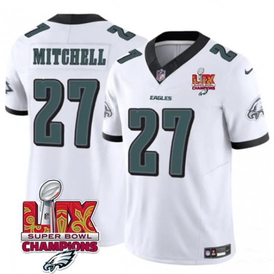 Men's Philadelphia Eagles #27 Quinyon Mitchell White 2025 Eagles Logo Super Bowl LIX New F.U.S.E. Vapor Limited Football Stitched Jersey