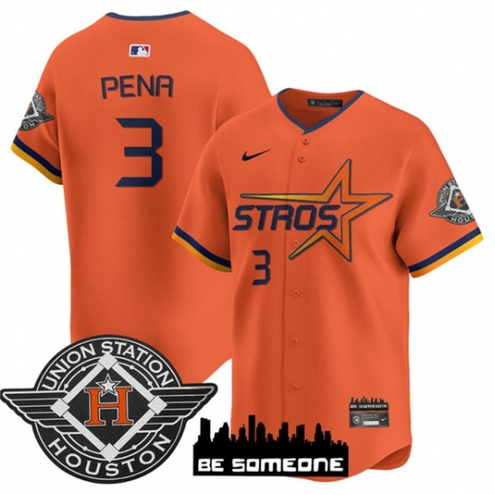 Men's Houston Astros #3 Jeremy Pena Orange 2025 City Connect Limited Stitched Baseball Jersey