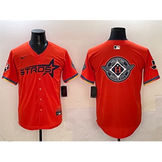 Mens Houston Astros Team Big Logo Orange 2025 City Connect With Texas Limited Stitched Baseball Jersey