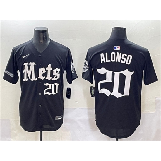 Men's New York Mets #20 Pete Alonso Black 'Gotham Gothic Edition' Vapor Premier Limited Stitched Baseball Jersey