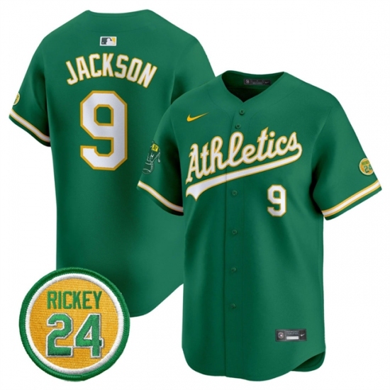 Men's Oakland Athletics #9 Reggie Jackson Green 2024 Limited With Rickey Henderson Stitched Jersey