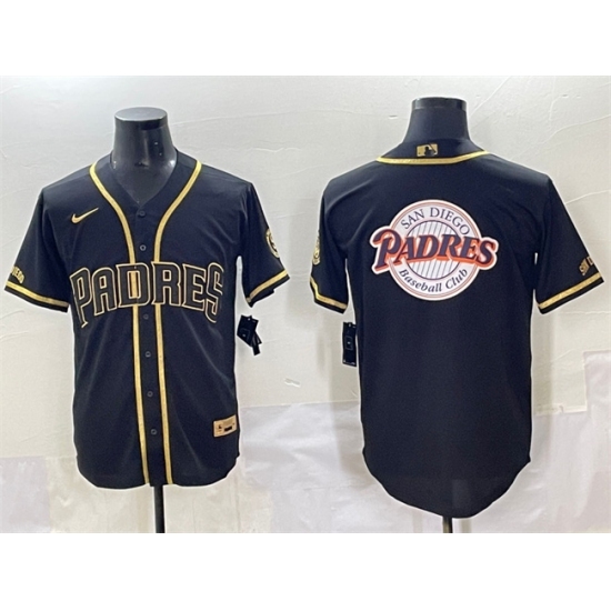 Men's San Diego Padres Team Big Logo Black Gold Stitched Baseball Jersey
