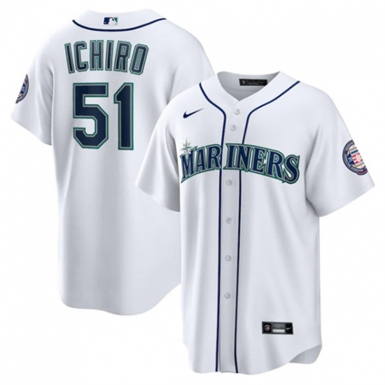 Men's Seattle Mariners #51 Ichiro Suzuki White Cool Base Stitched Baseball Jersey