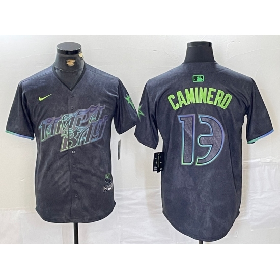 Men's Tampa Bay Rays #13 Junior Caminero Charcoal 2024 City Connect Limited Stitched Jersey
