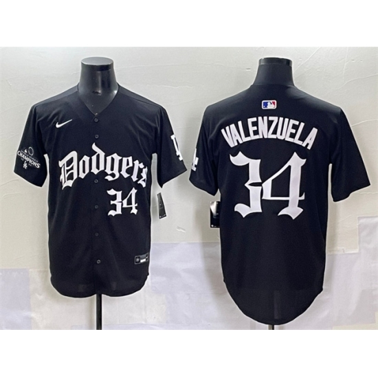 Men's Los Angeles Dodgers #34 Fernando Valenzuela Black 2025 LA Gothic Style With 2024 World Series Champions Vapor Premier Limited Stitched Baseball Jerse