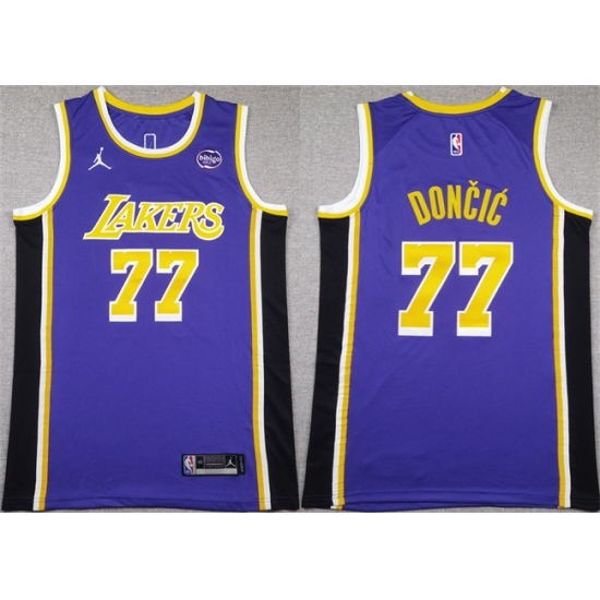 Men's Los Angeles Lakers #77 Luka Doncic Puple 2025 Stitched Basketball Jersey