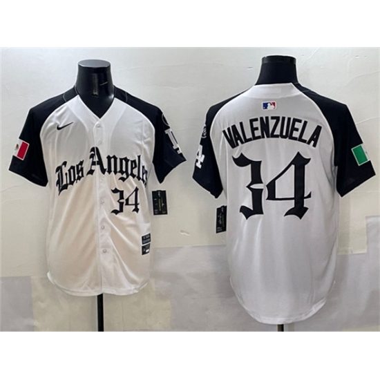 Men's Los Angeles Dodgers #34 Fernando Valenzuela White Black Mexico 2025 LA Gothic Style With Fernando Vapor Premier Limited Stitched Baseball Jersey