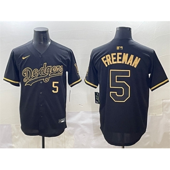 Men's Los Angeles Dodgers #5 Freddie Freeman Black Gold Limited Stitched Jersey
