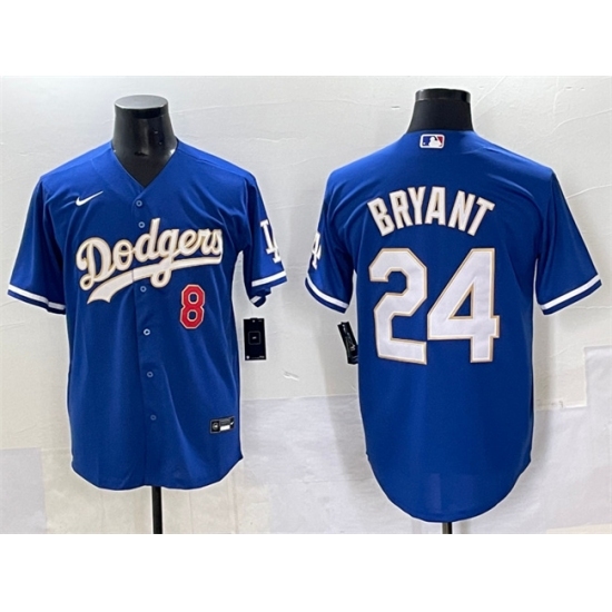Men's Los Angeles Dodgers Front #8 Back #24 Kobe Bryant Blue Gold Cool Base Stitched Jersey