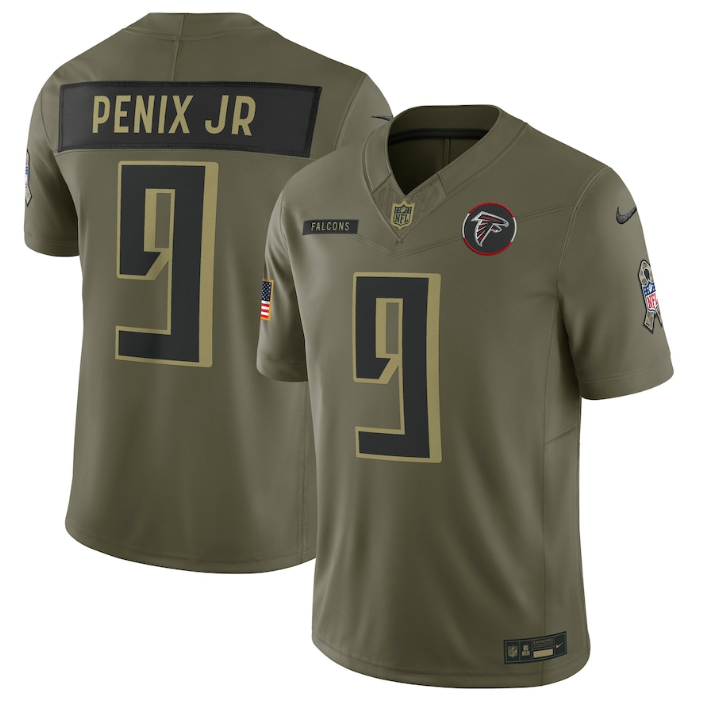 Men's Atlanta Falcons Michael Penix Jr. #9 Nike Olive 2025 Salute to Service Limited Jersey
