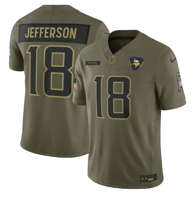 Men's Minnesota Vikings Justin Jefferson #18 Nike Olive 2025 Salute to Service Limited Jersey