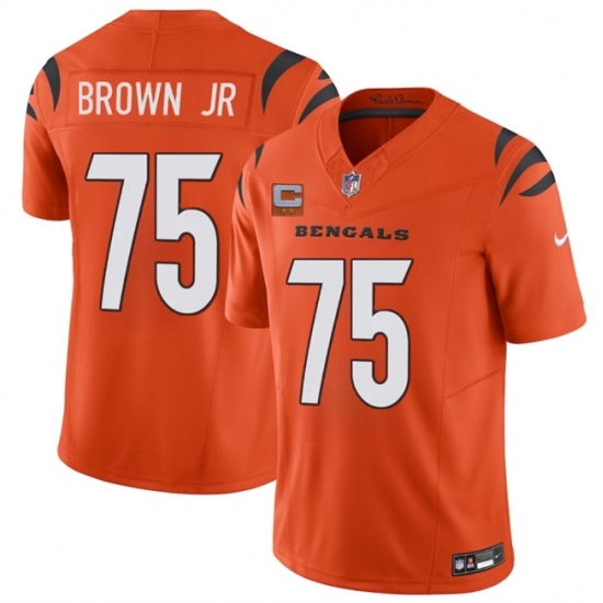 Men's Cincinnati Bengals #75 Orlando Brown Jr Orange 2025 F.U.S.E. With 2-Star C Vapor Untouchable Limited Stitched Football Jersey