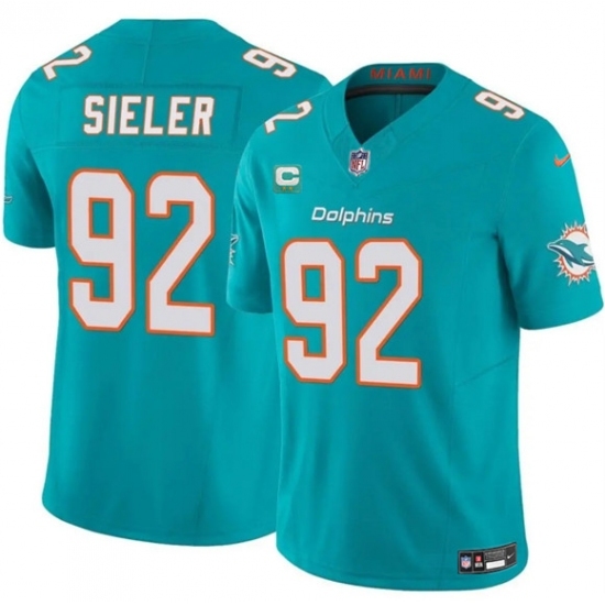 Men's Miami Dolphins #92 Zach Sieler Aqua 2025 F.U.S.E. With 2-Star C Vapor Limited Football Stitched Jersey
