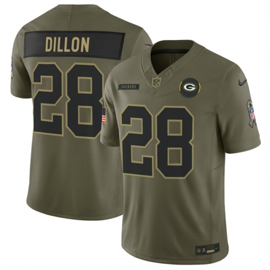 Men's Green Bay Packers #28 A. J. Dillon Olive 2025 F.U.S.E. Salute to Service Limited Football Stitched Jersey