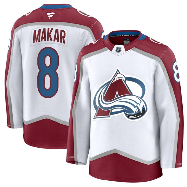 Men Colorado Avalanche #8 Cale Makar White 2024 25 Away Stitched Jersey