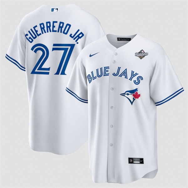 Men Toronto Blue Jays #27 Vladimir Guerrero Jr White 2025 World Series Home Cool Base Stitched Baseball Jersey