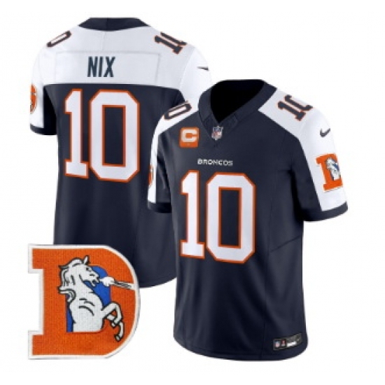 Men Denver Broncos #10 Bo Nix Navy Throwback Vapor Limited Navy Alternate Jersey