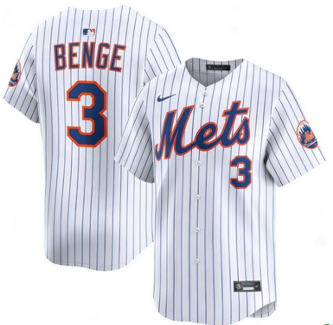 Men New York Mets Nike Carson Benge #3 White Home Stitched Player Jersey