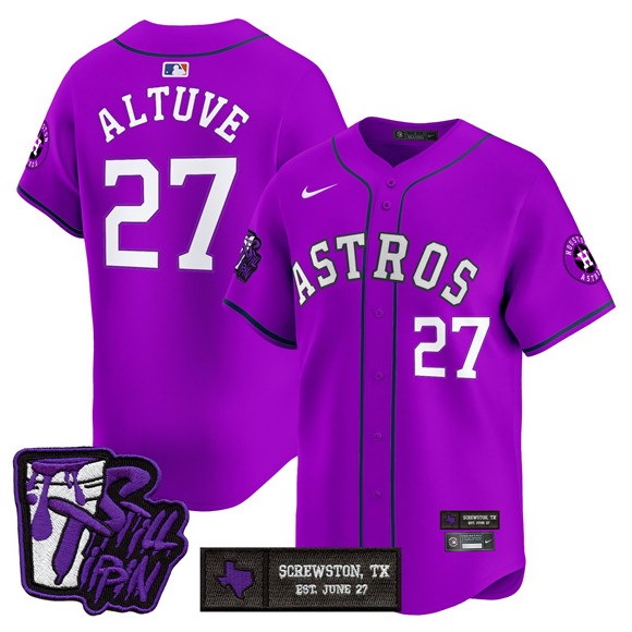 Men Houston Astros #27 Jose Altuve DJ Screw Still Tippin Purple Patch Vapor Limited Stitched Baseball Jersey