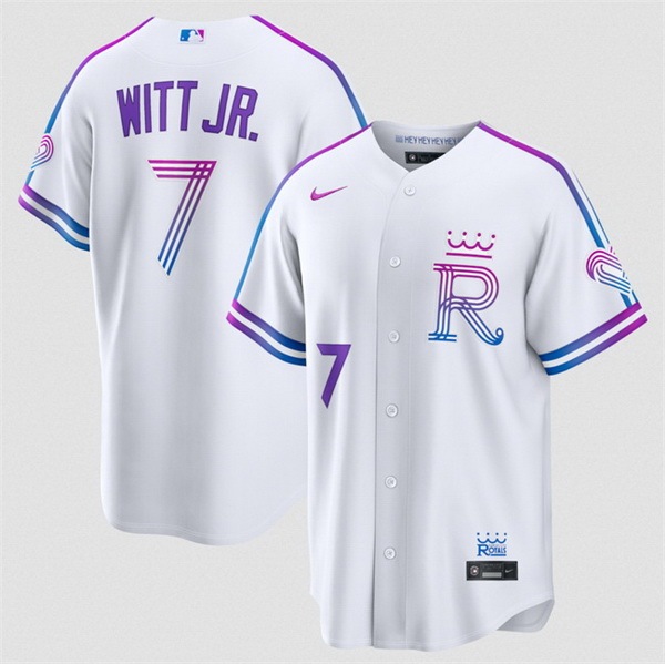 Men Kansas City Royals #7 Bobby Witt Jr White 2026 City Connect Stadium Stitched Baseball Jersey