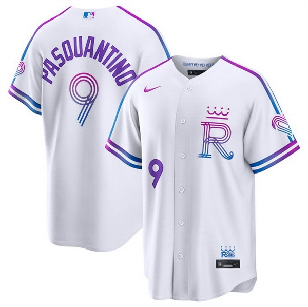 Men Kansas City Royals #9 Vinnie Pasquantino White 2026 City Connect Stadium Stitched Baseball Jersey