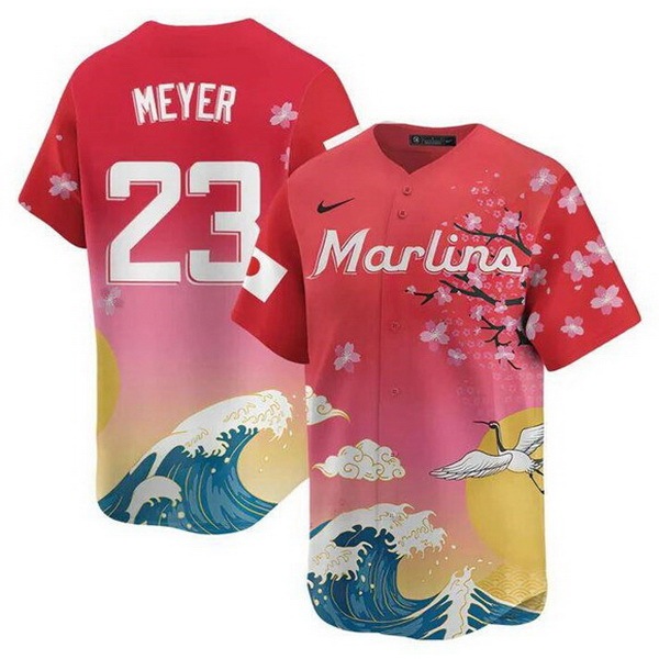 Men Miami Marlins #23 Max Meyer Pink Japanese Heritage Night 2025 Limited Baseball Jersey