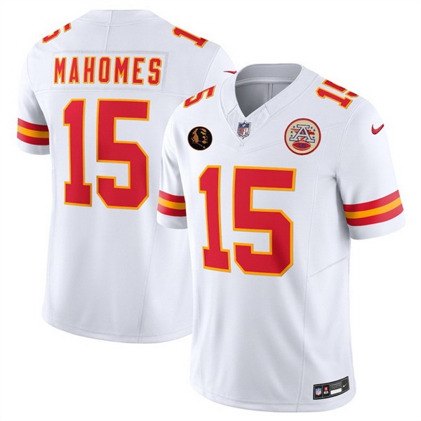 Men Kansas City Chiefs 15 Patrick Mahomes White 2025 F U S E John Madden Patch Vapor Untouchable Limited Stitched Football Jersey
