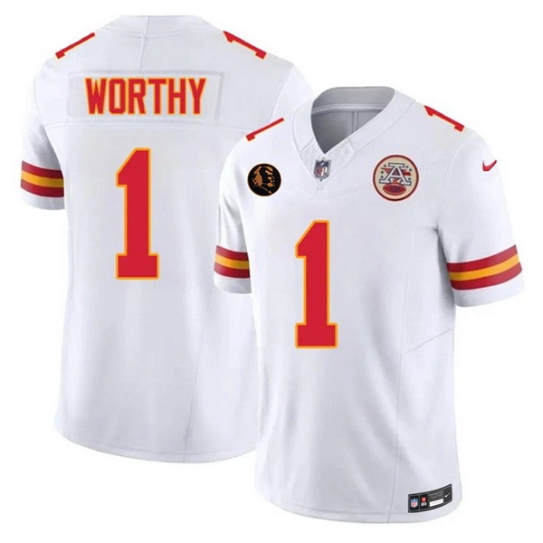 Men Kansas City Chiefs 1 Xavier Worthy White 2025 F U S E John Madden Patch Vapor Untouchable Limited Stitched Football Jersey