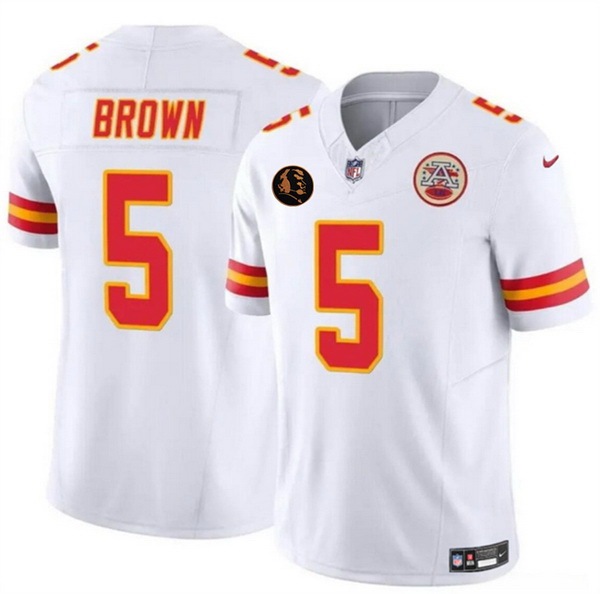Men Kansas City Chiefs 5 Hollywood Brown White 2025 F U S E John Madden Patch Vapor Untouchable Limited Stitched Football Jersey