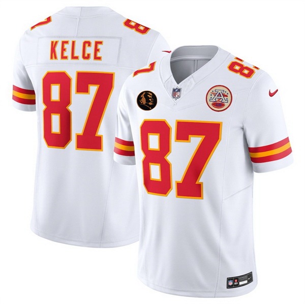 Men Kansas City Chiefs 87 Travis Kelce White 2025 F U S E John Madden Patch Vapor Untouchable Limited Stitched Football Jersey