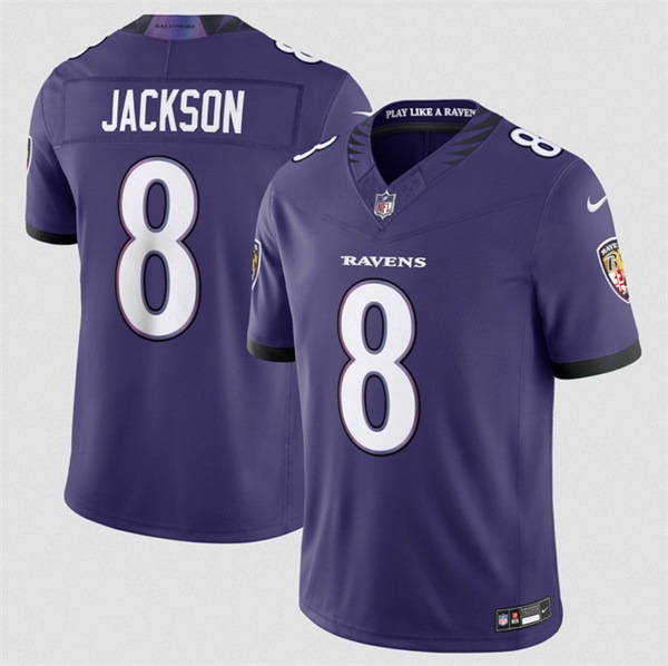 Men Baltimore Ravens 8 Lamar Jackson Purple 2026 F U S E Vapor Stitched Limited Football Jersey