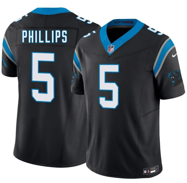 Men Carolina Panthers 5 Jaelan Phillips Black 2025 F U S E Vapor Limited Stitched Football Jersey