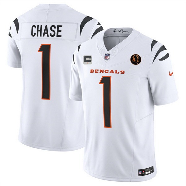 Men Cincinnati Bengals 1 Ja'Marr Chase White 2023 F U S E With John Madden Patch And 1 Star C Patch Vapor Limited Stitched Football Jersey