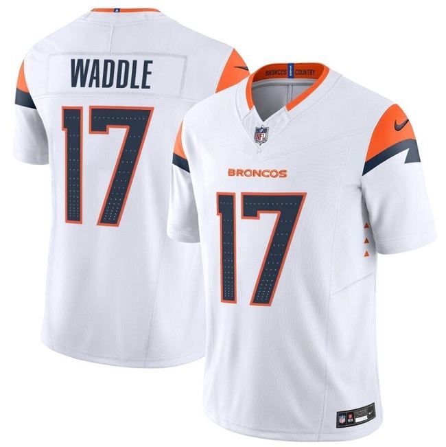 Men Denver Broncos 17 Jaylen Waddle White 2026 F U S E Vapor Limited Stitched Football Jersey