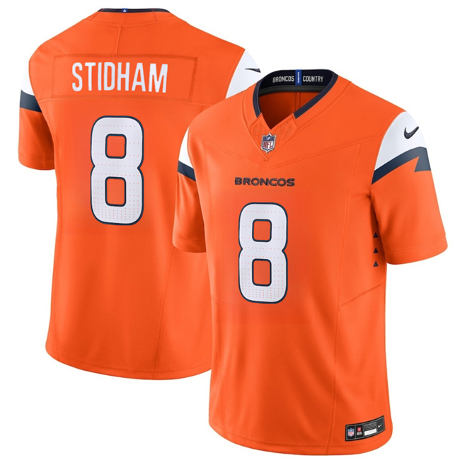 Men Denver Broncos 8 Jarrett Stidham Orange 2025 F U S E Vapor Limited Stitched Football Jersey