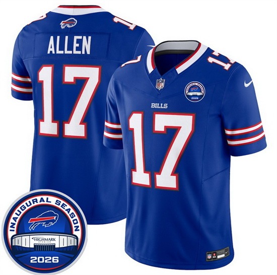 Men Buffalo Bills 17 Josh Allen Blue F U S E 2026 Inaugural Season at Highmark Stadium Stitched Football Jersey