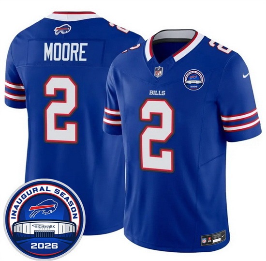 Men Buffalo Bills 2 D J Moore Blue F U S E 2026 Inaugural Season at Highmark Stadium Stitched Football Jersey