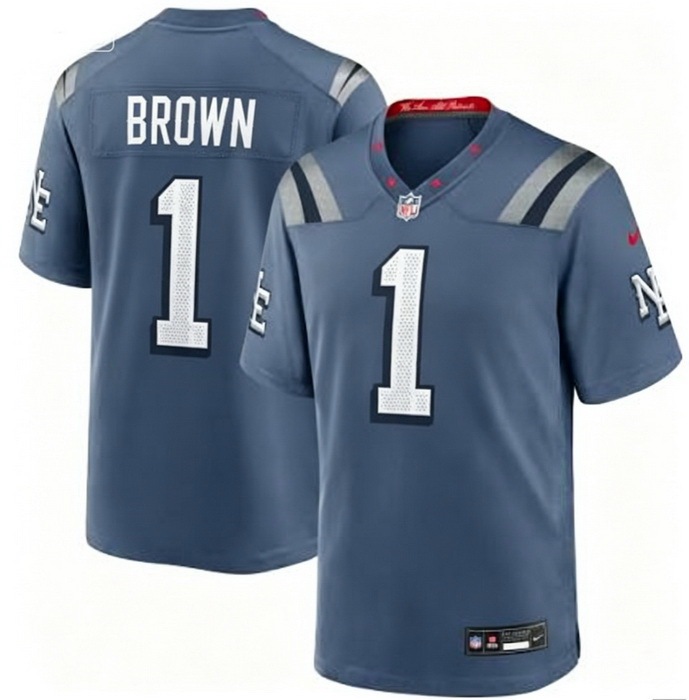 Men New England Patriots A.J. Brown #1 Navy 2025 Rivalries F U S E Vapor Limited Stitched Football Jersey