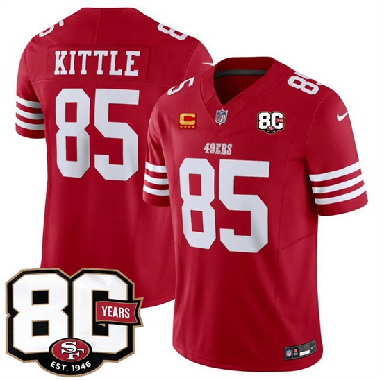 Men San Francisco 49ers 85 George kittle Red 80th Anniversary Patch And 4 Star C Patch 2026 F U S E Vapor Untouchabl2026 F U S E Vapor Untouchable Limit
