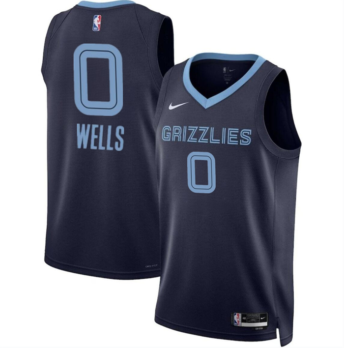 Men Memphis Grizzlies #0 Jaylen Wells Navy 2024 Draft Icon Edition Stitched Jersey