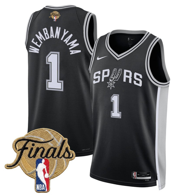 Men San Antonio Spurs #1 Victor Wembanyama Black 2026 Finals Patch Icon Edition Stitched Basketball Jersey