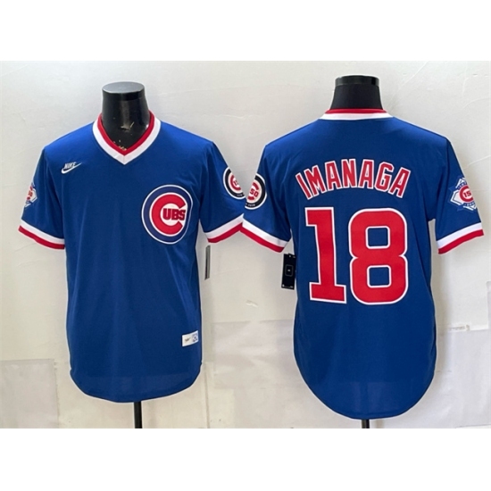 Men's Chicago Cubs #18 Shota Imanaga Royal 150th Anniversary Throwback Vapor Limited Stitched Baseball Jersey